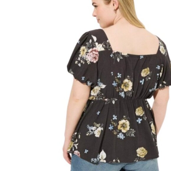 Torrid Womens Peplum Challis Top Gray Adrianne Floral Puff Sleeves Plus 4X - Picture 4 of 5